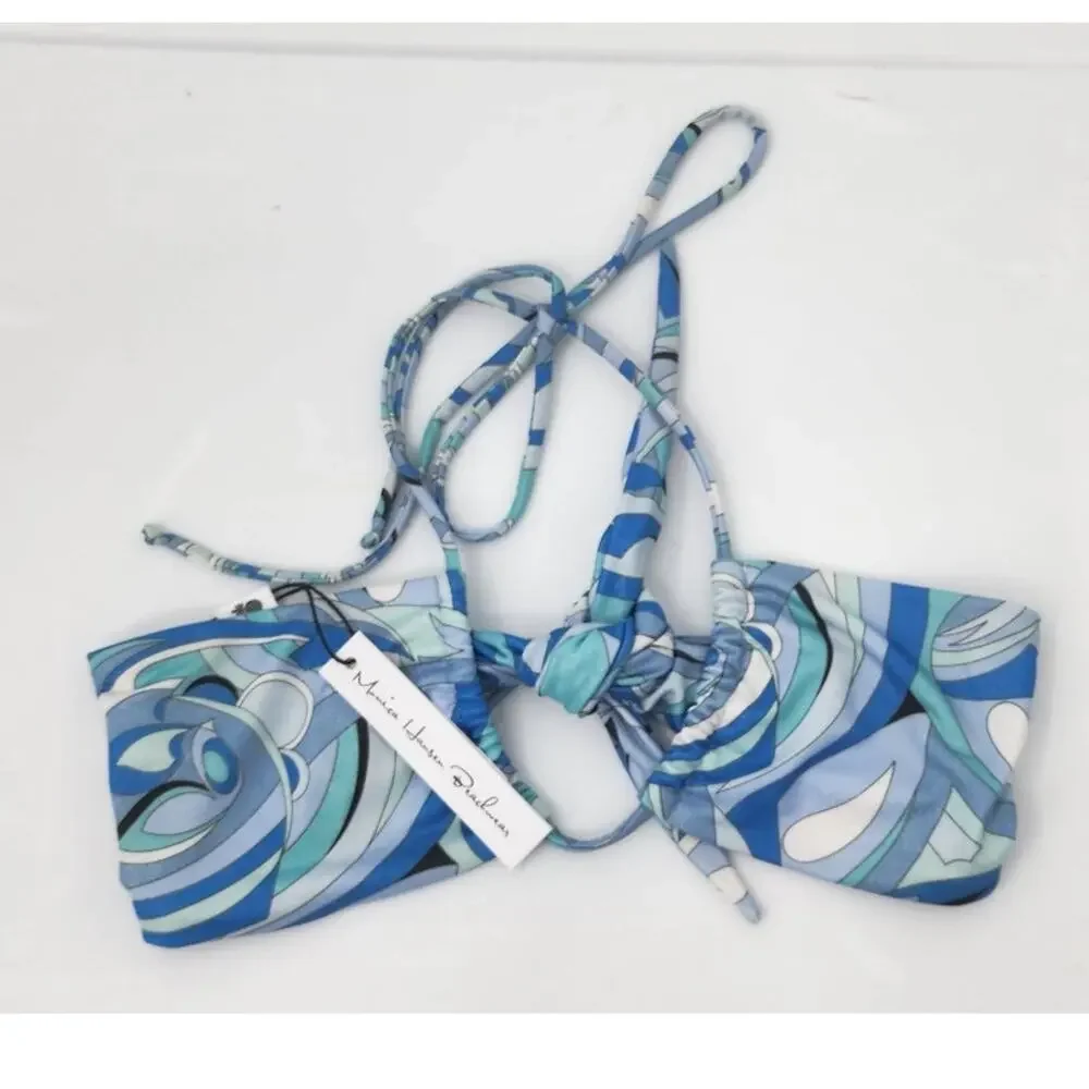 New‎ NWT Monica Hansen Beachwear Blue Abstract Print Bikini Top Small